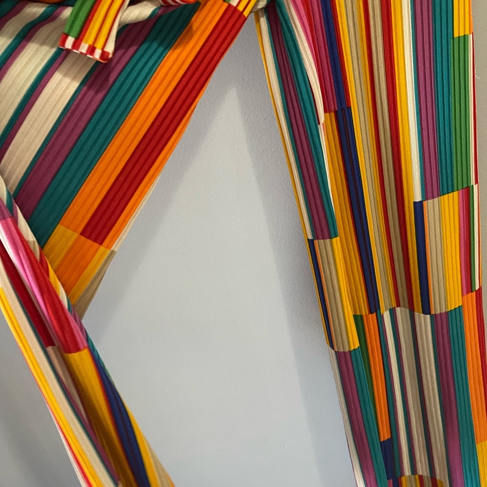 Wide Leg Multicolor Stripe Palazzo Pants - Vibrant Rainbow - Picture 2 of 6